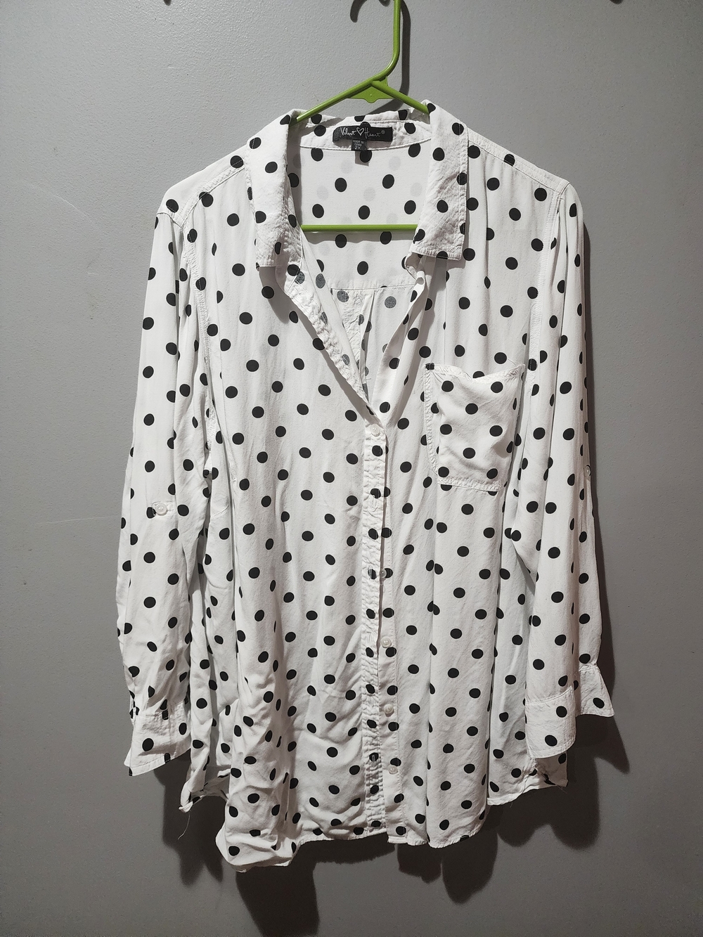 Velvet Heart White Shirt with Black Polka Dots - Button Down